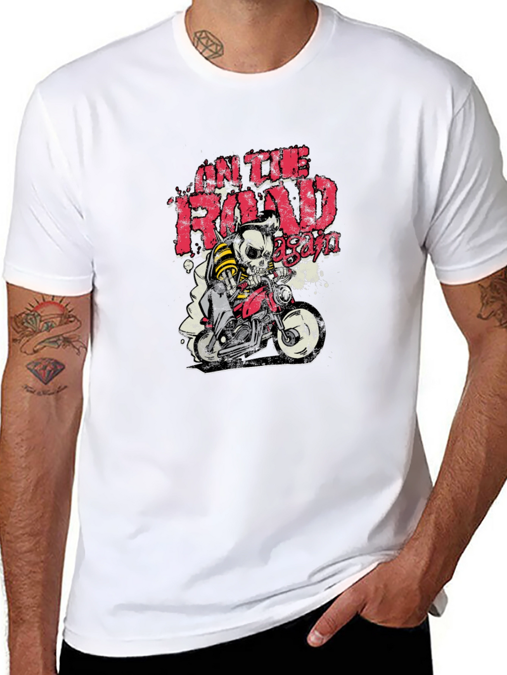On The Road Again Skull Biker Graphic Tee