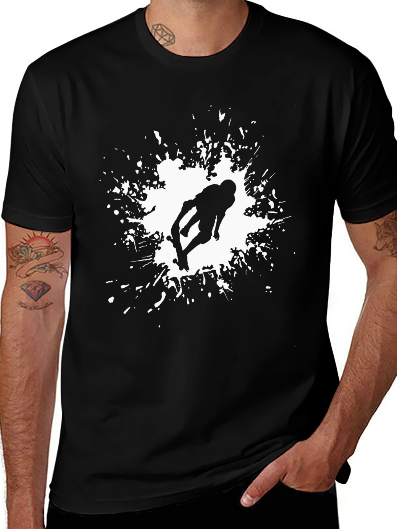 Skateboarder Splash Graphic Tee - Black