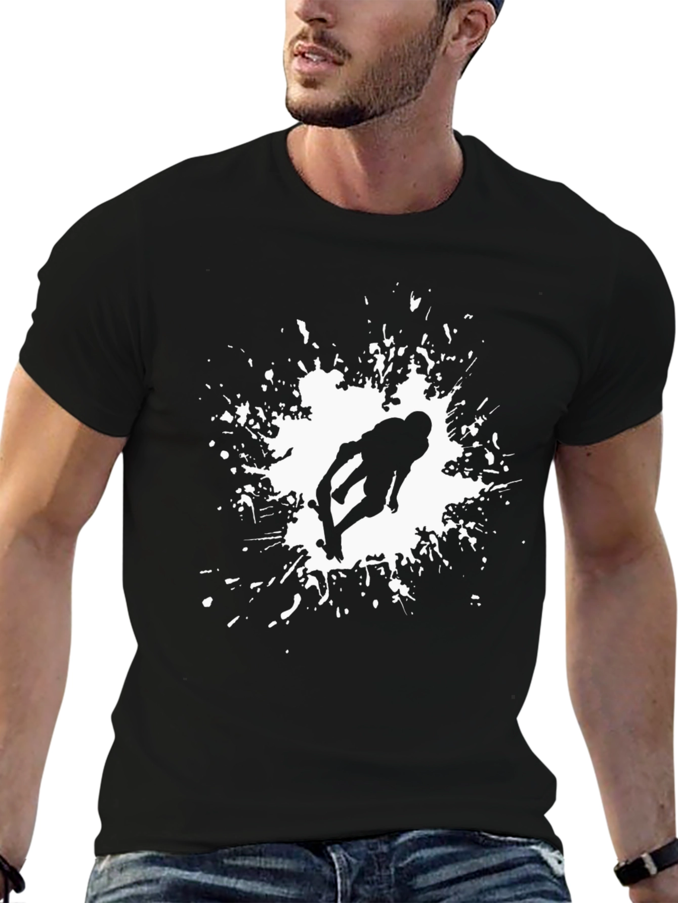 Skateboarder Splash Graphic Tee - Black