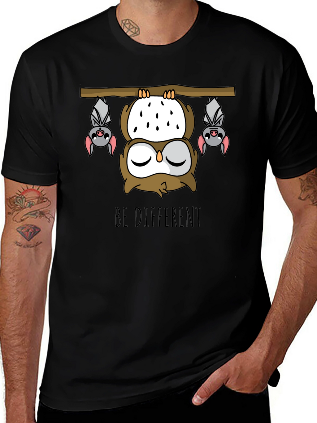 Be Different Owl and Bats Graphic T-Shirt