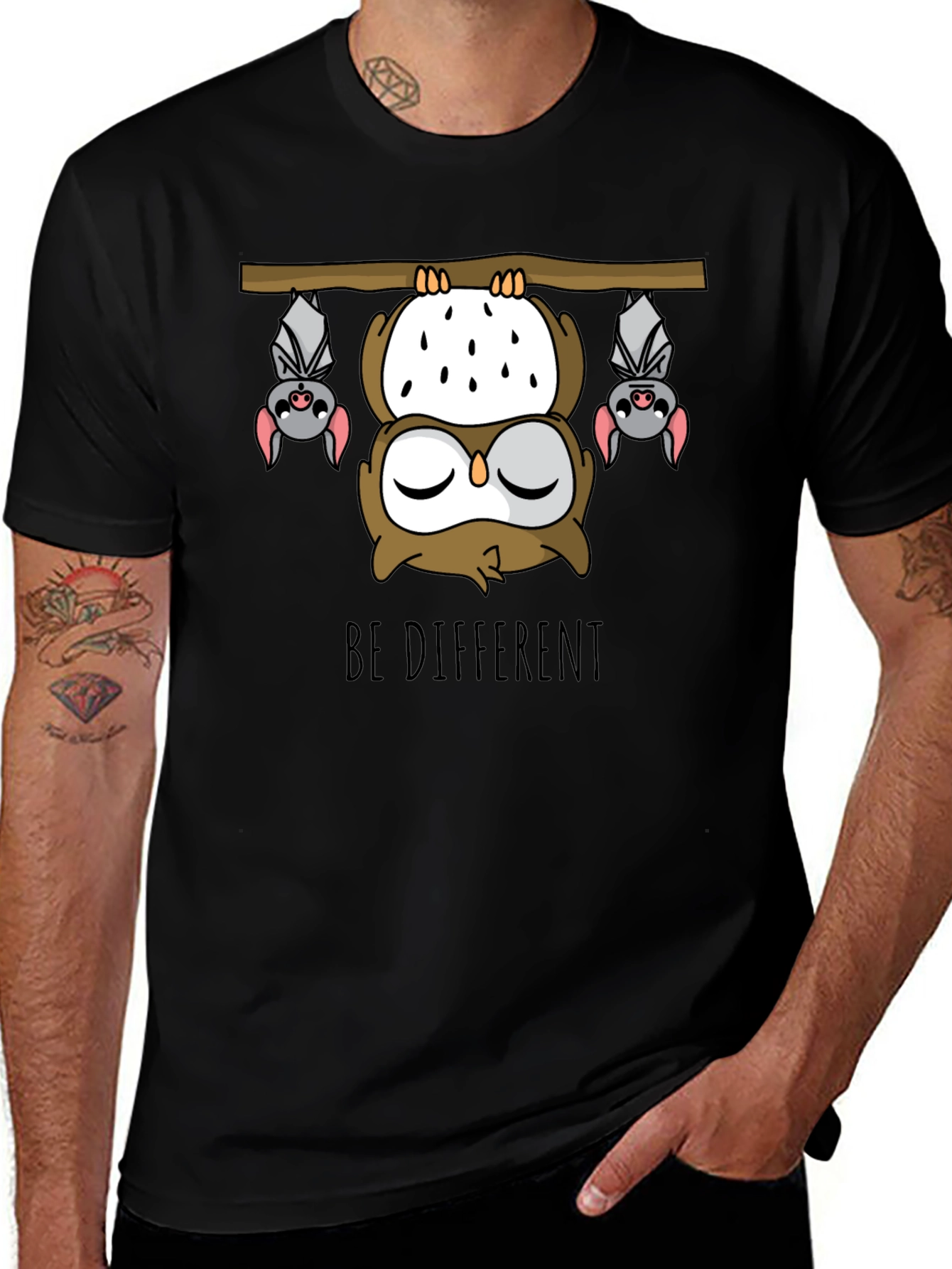 Be Different Owl and Bats Graphic T-Shirt