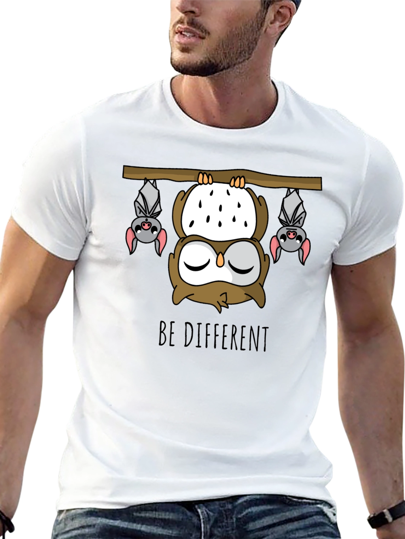 Be Different Owl and Bats Graphic T-Shirt