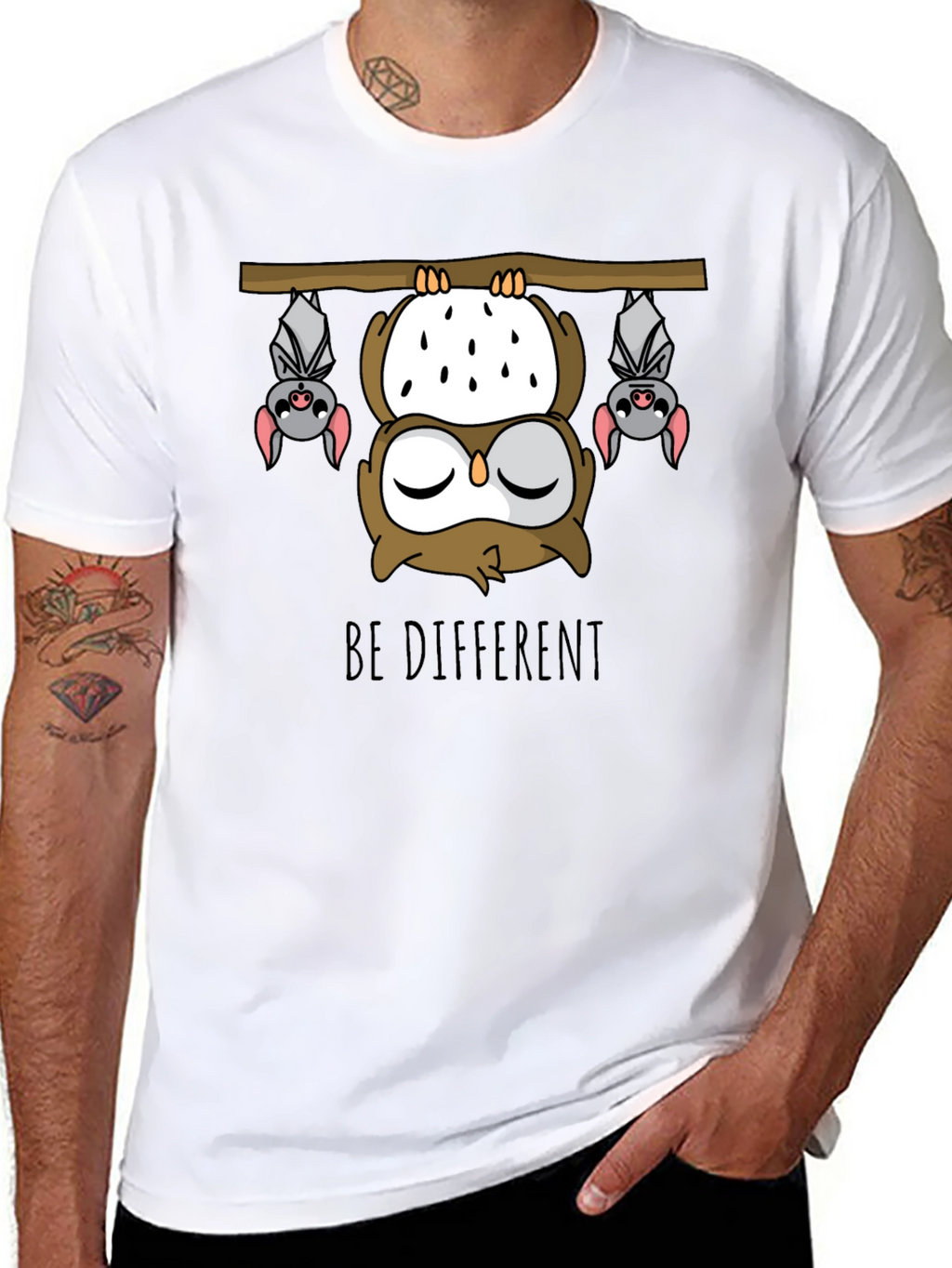 Be Different Owl and Bats Graphic T-Shirt