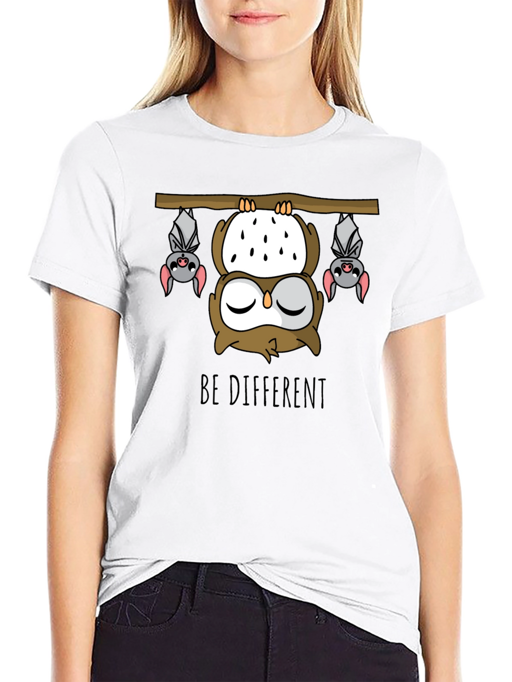 Be Different Owl and Bats Graphic T-Shirt