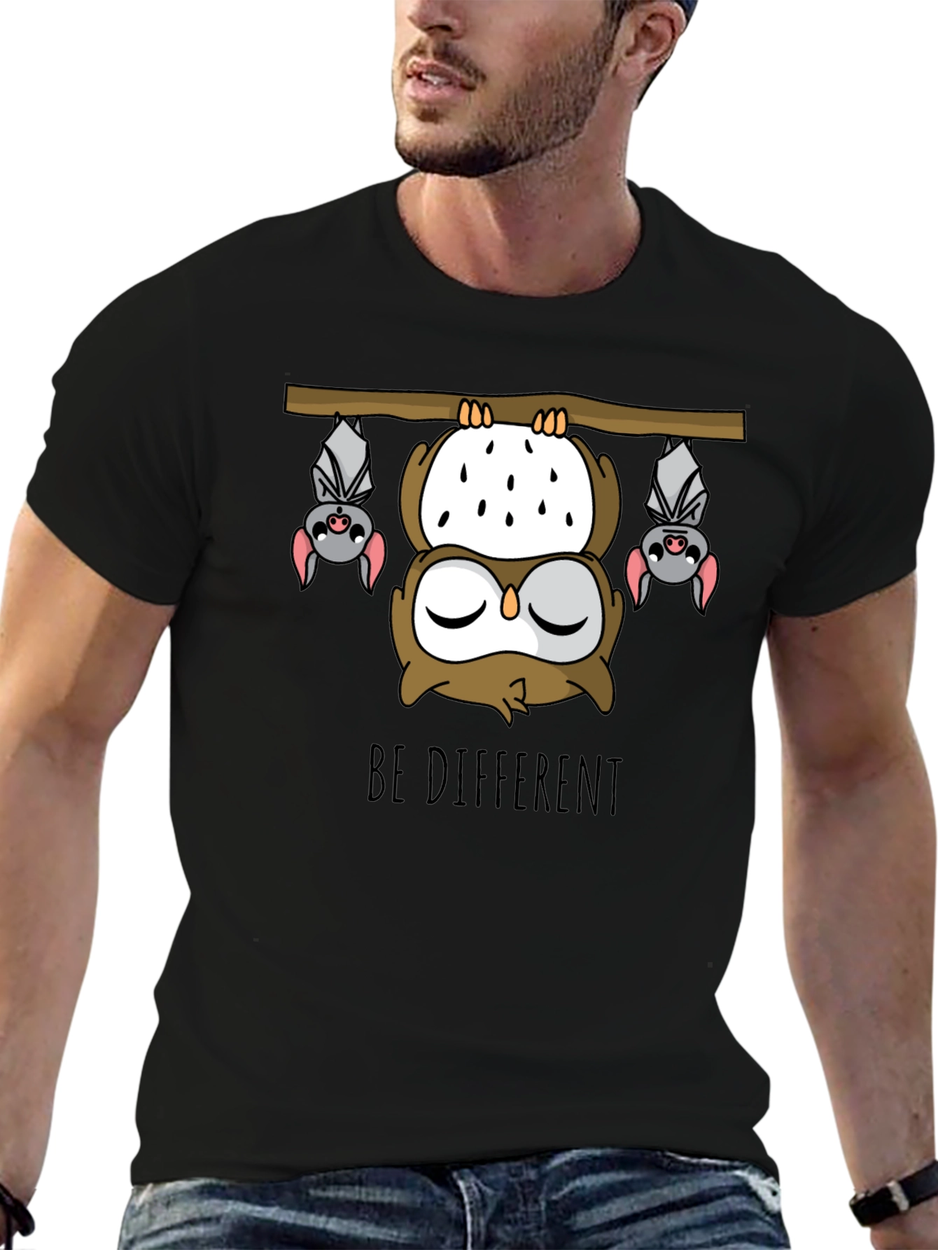 Be Different Owl and Bats Graphic T-Shirt