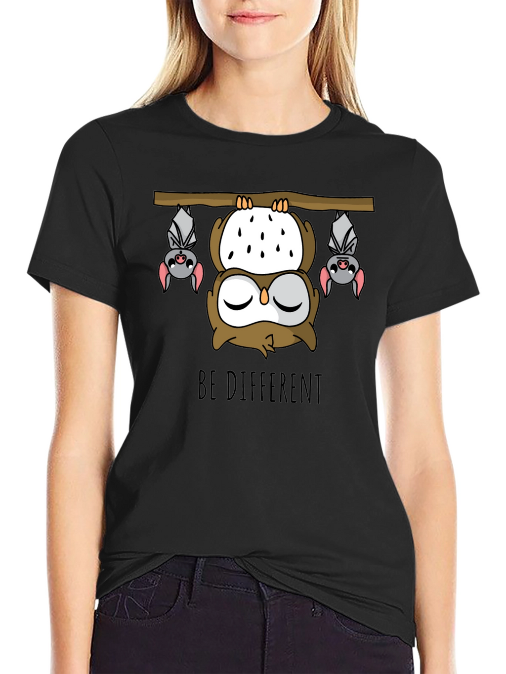Be Different Owl and Bats Graphic T-Shirt