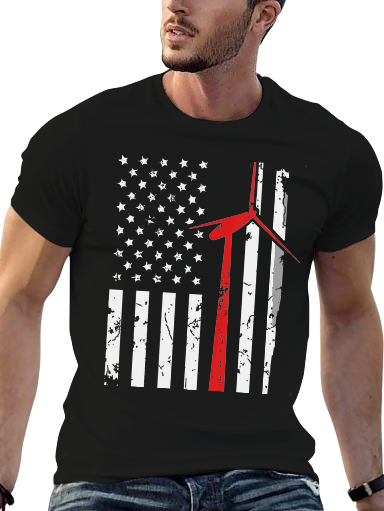 American Flag Wind Turbine T-Shirt
