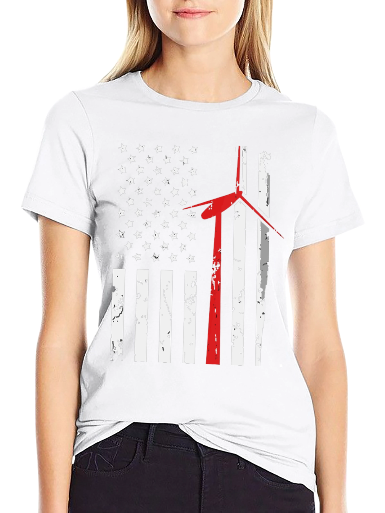 American Flag Wind Turbine T-Shirt