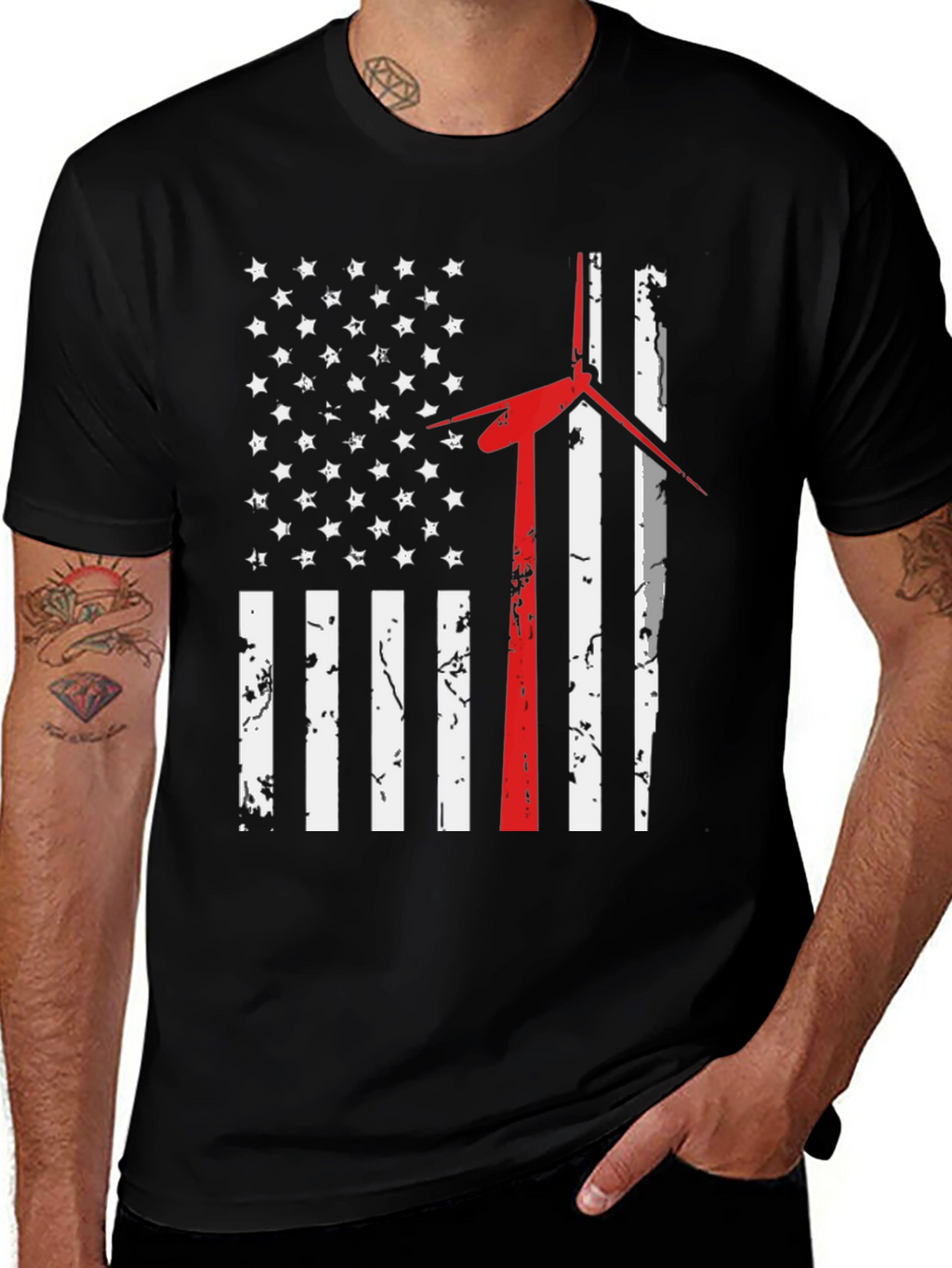 American Flag Wind Turbine T-Shirt