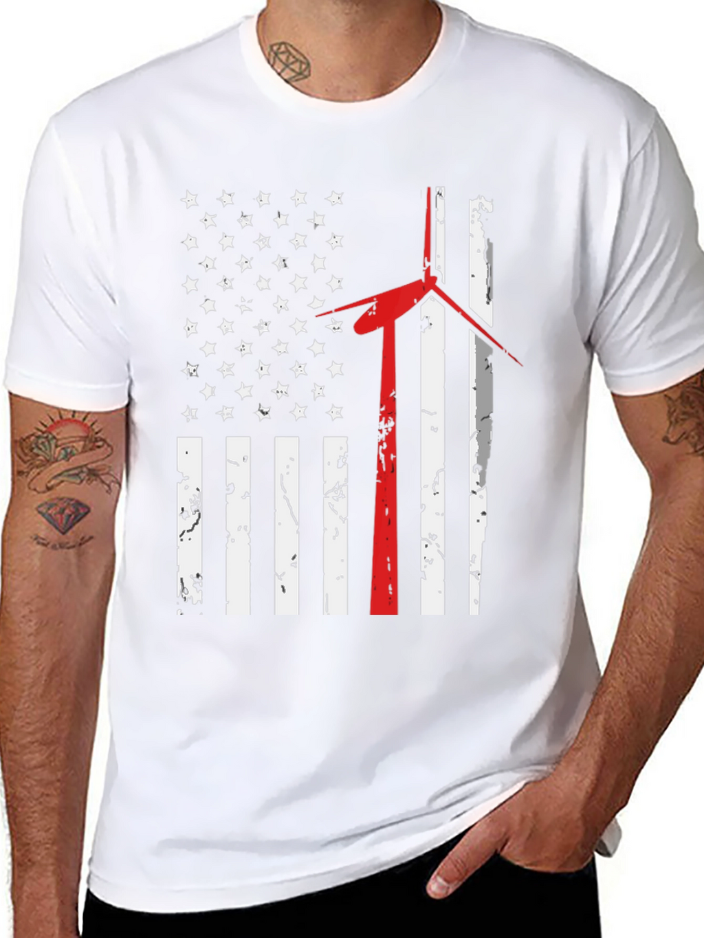 American Flag Wind Turbine T-Shirt