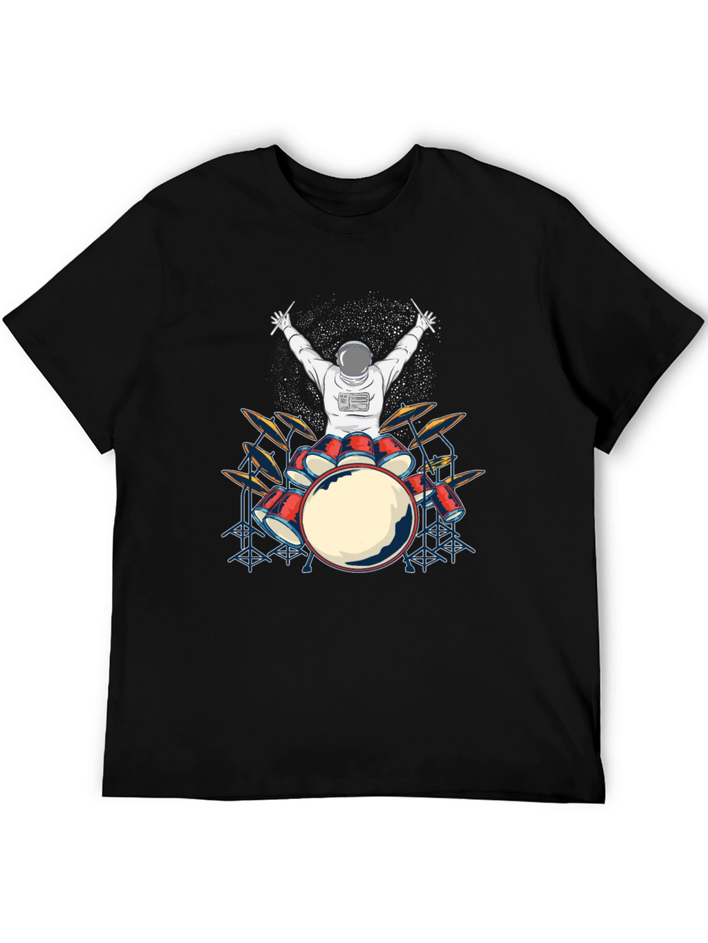 Astronaut Drummer Graphic T-Shirt - Black