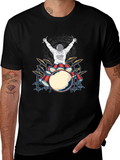 Astronaut Drummer Graphic T-Shirt - Black