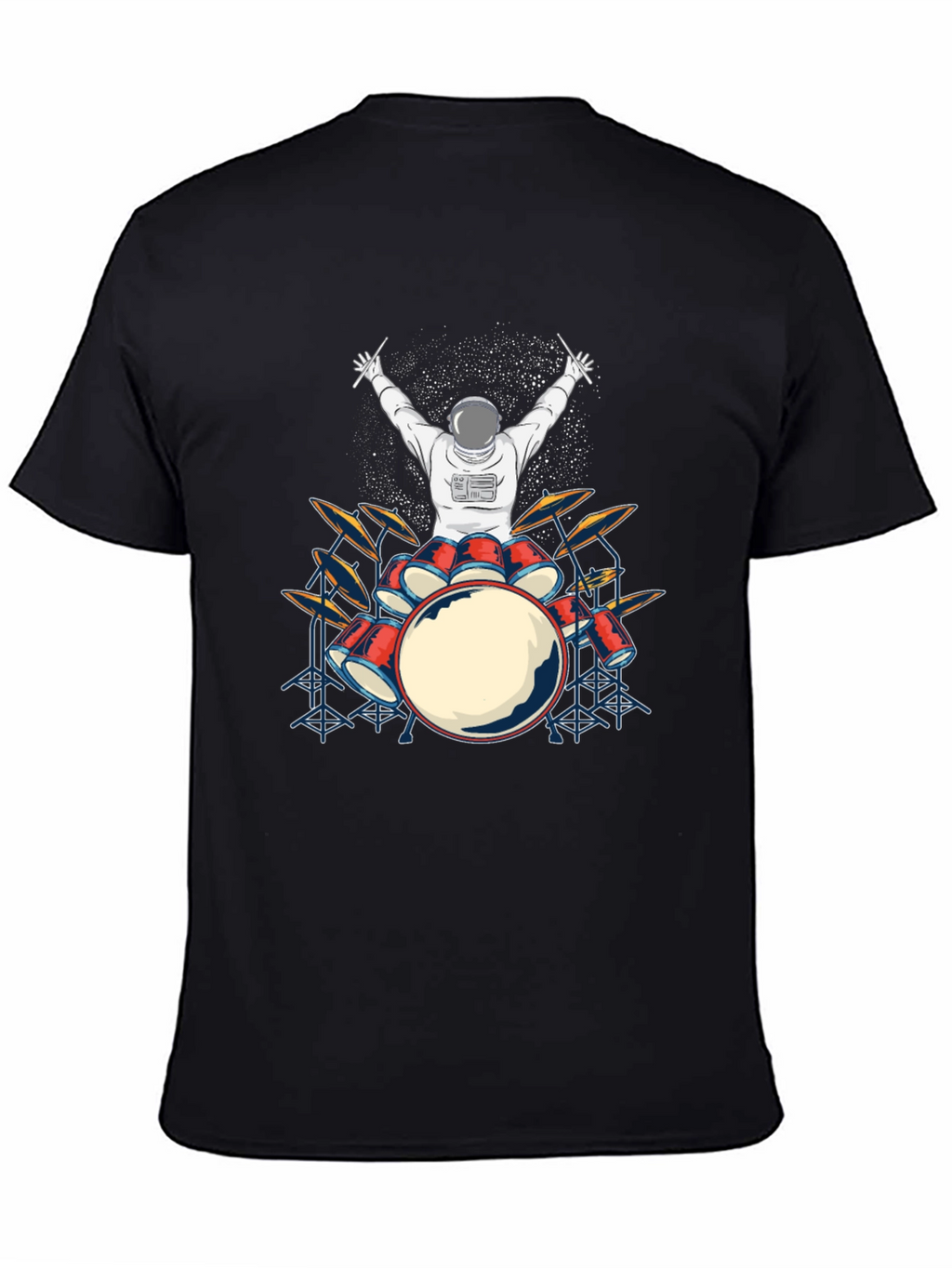 Astronaut Drummer Graphic T-Shirt - Black