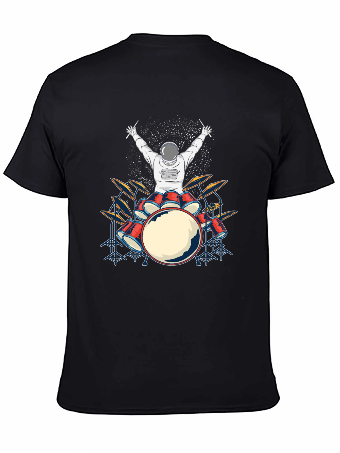 Astronaut Drummer Graphic T-Shirt - Black