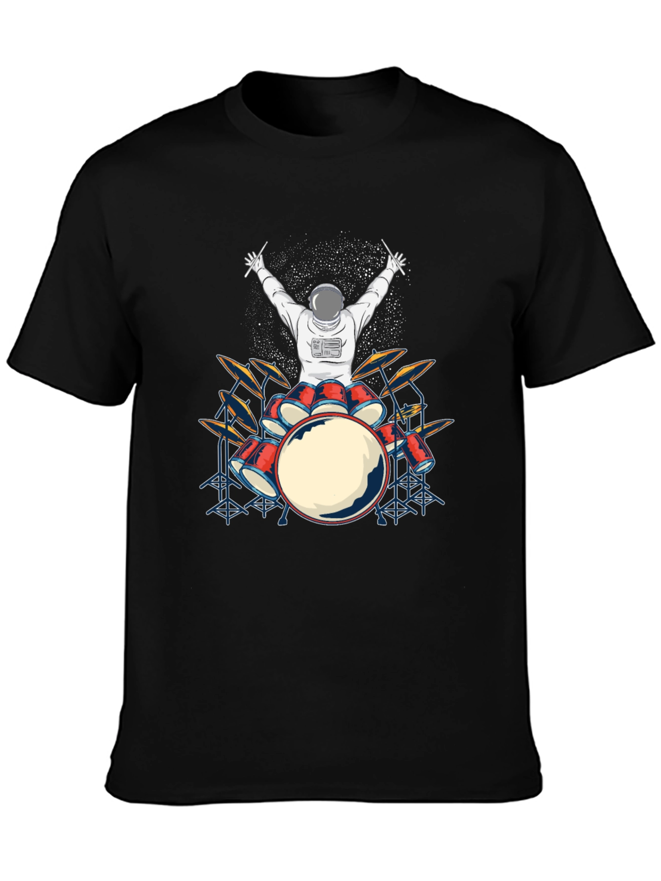Astronaut Drummer Graphic T-Shirt - Black