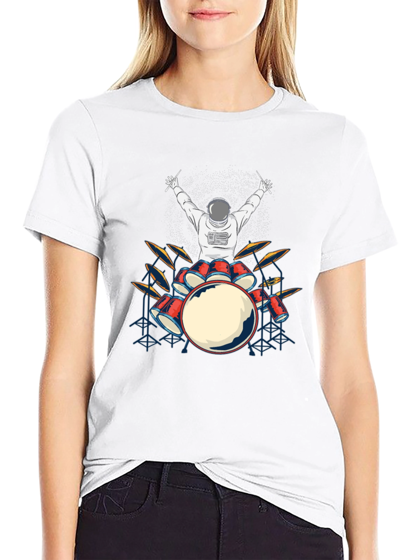 Astronaut Drummer Graphic T-Shirt - Black