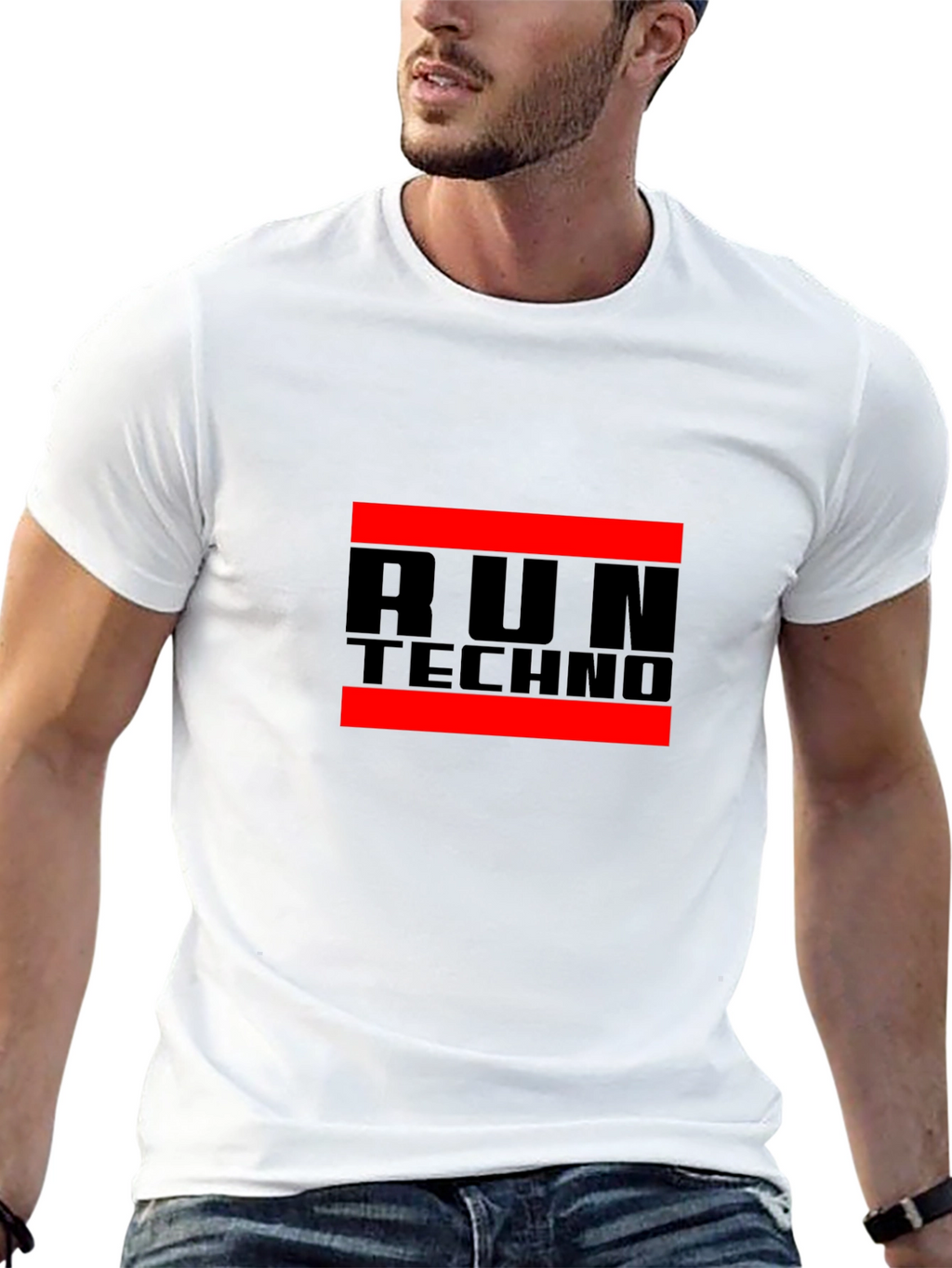 Run Techno Graphic Tee - Black Crew Neck