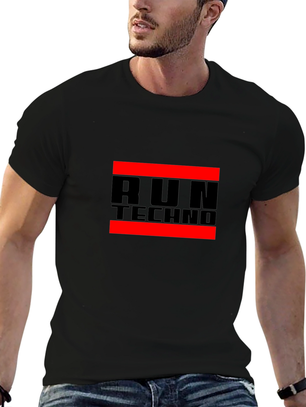 Run Techno Graphic Tee - Black Crew Neck