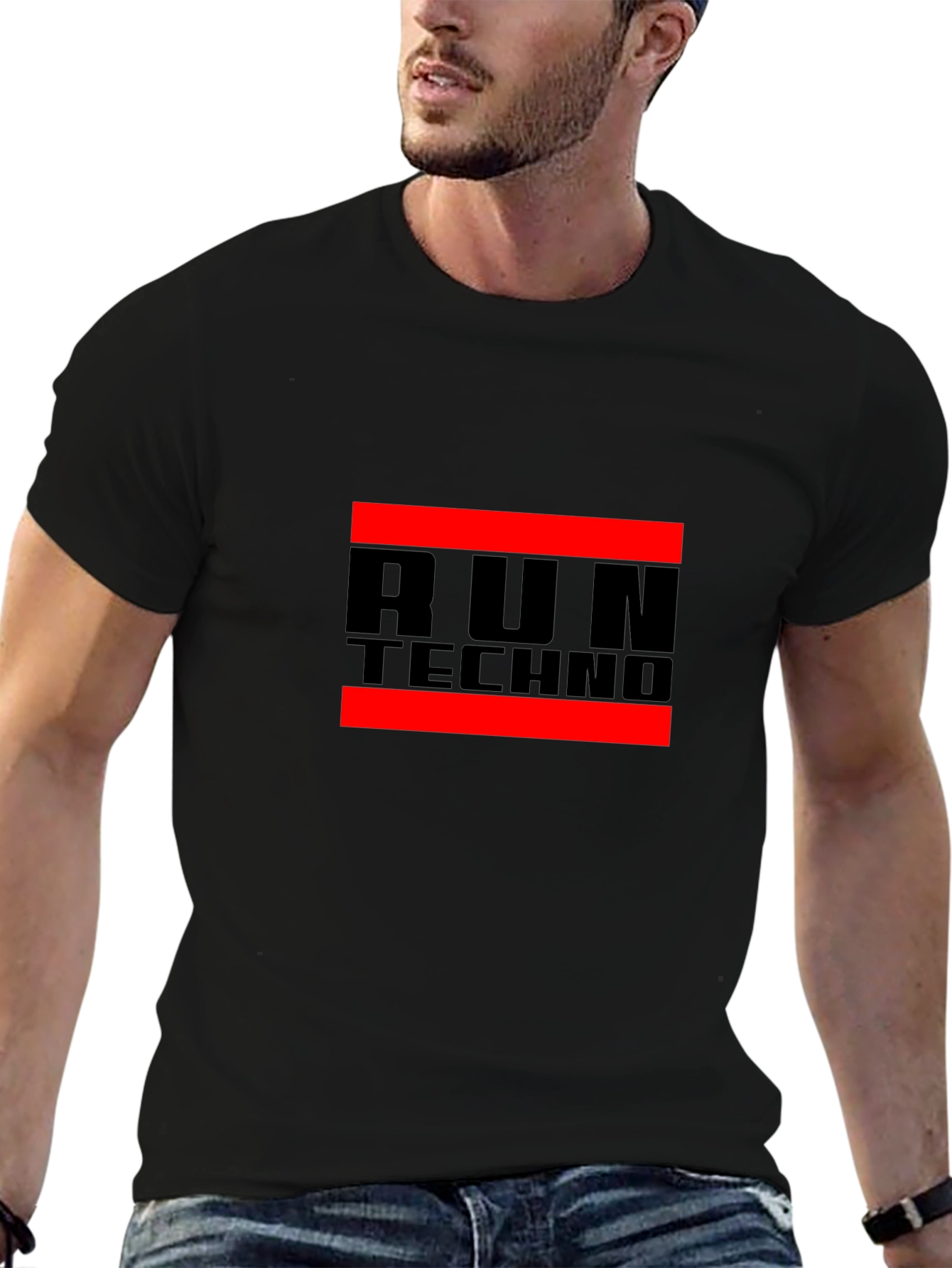 Run Techno Graphic Tee - Black Crew Neck
