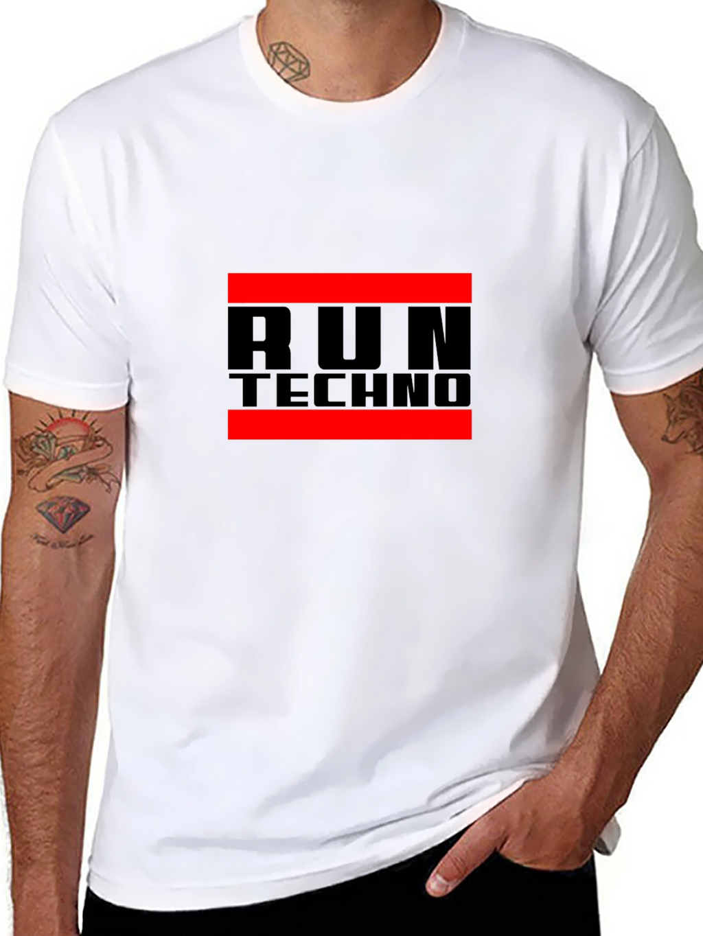 Run Techno Graphic Tee - Black Crew Neck