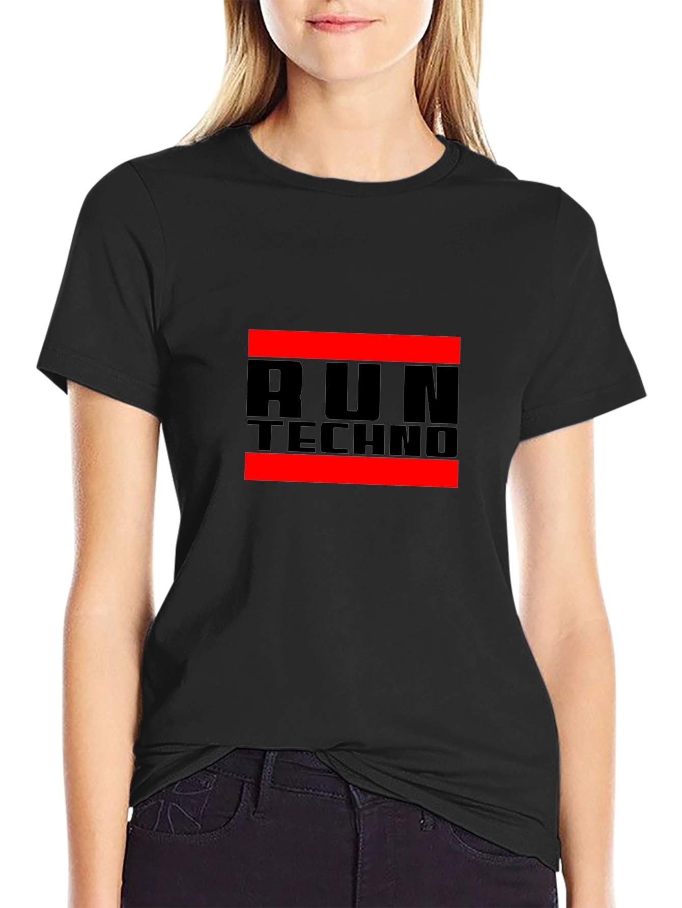 Run Techno Graphic Tee - Black Crew Neck