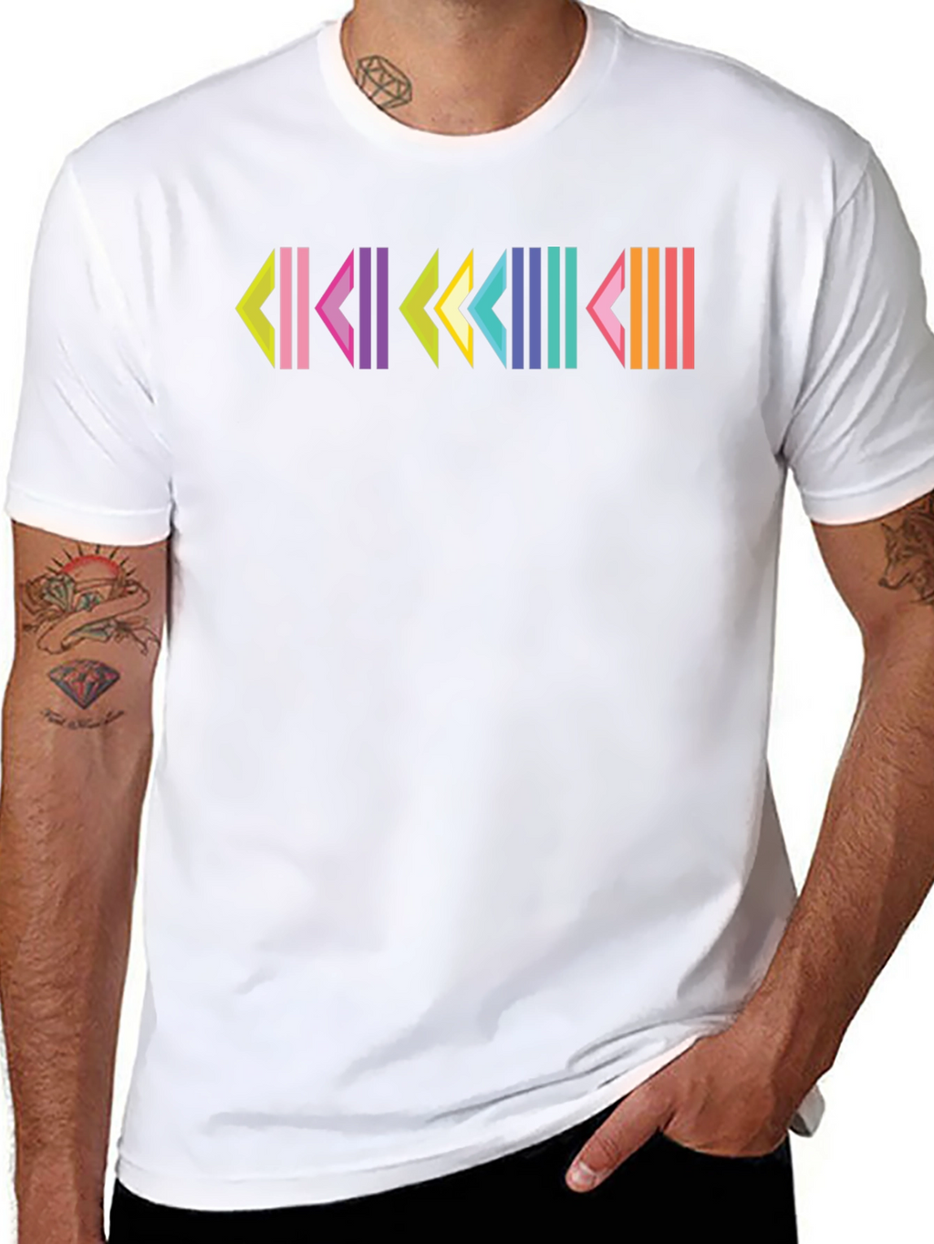 Retro Geometric Patterned Black T-Shirt