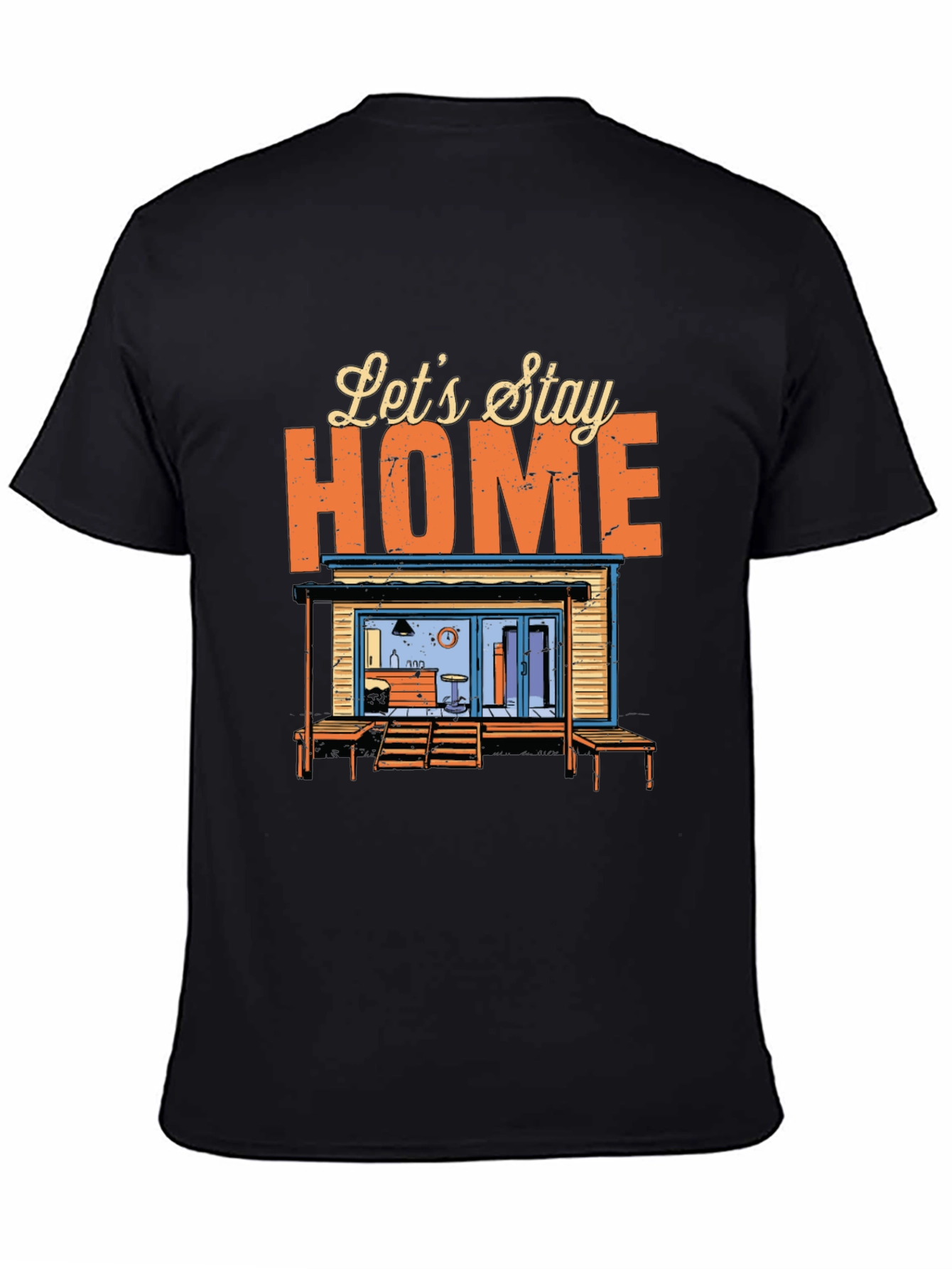 Lets Stay Home Graphic Tee - Black Cotton T-Shirt