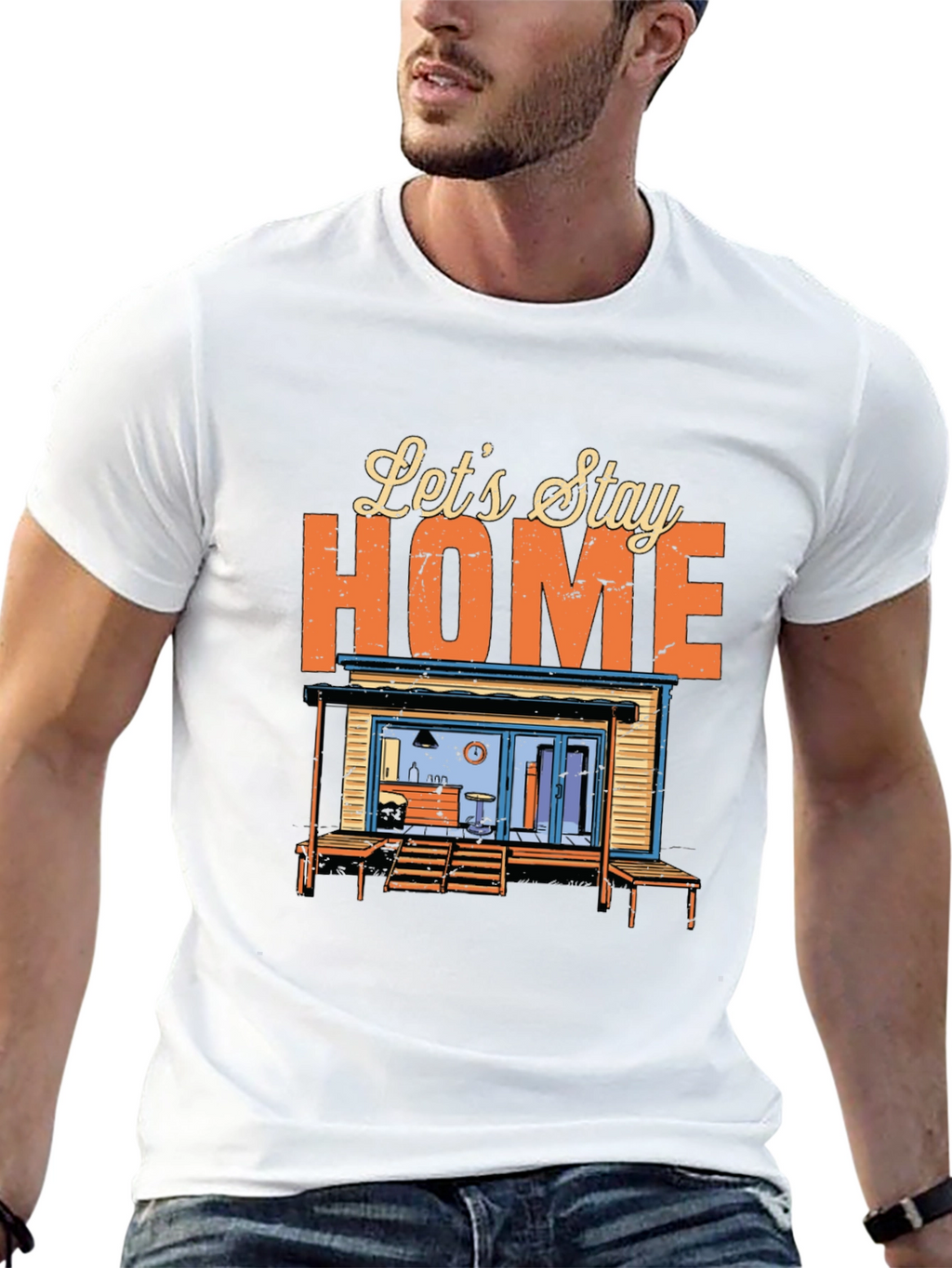 Lets Stay Home Graphic Tee - Black Cotton T-Shirt