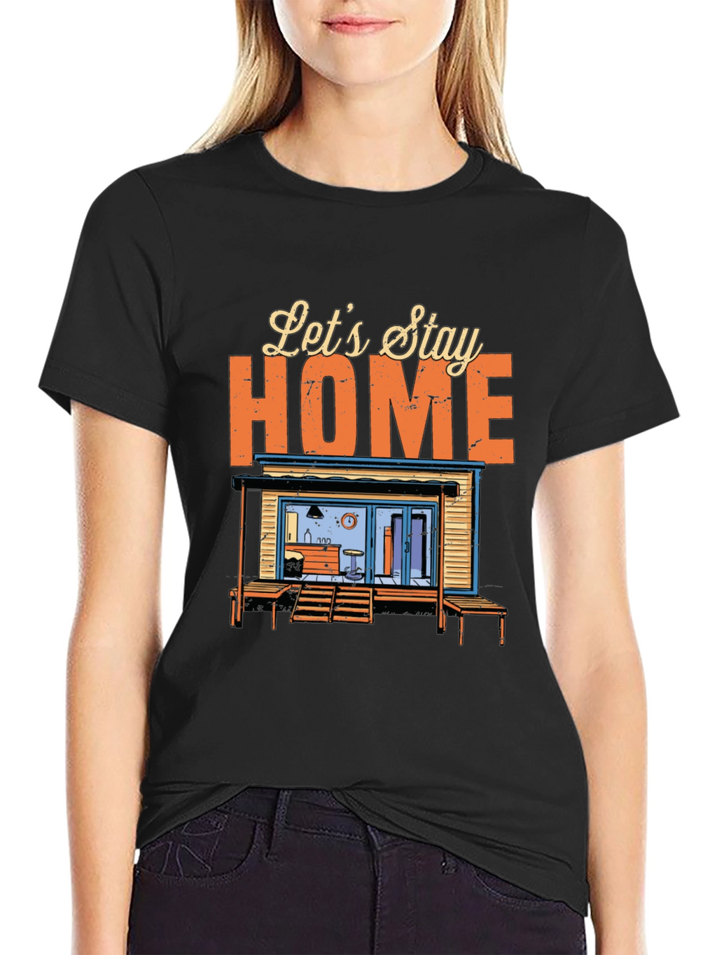 Lets Stay Home Graphic Tee - Black Cotton T-Shirt