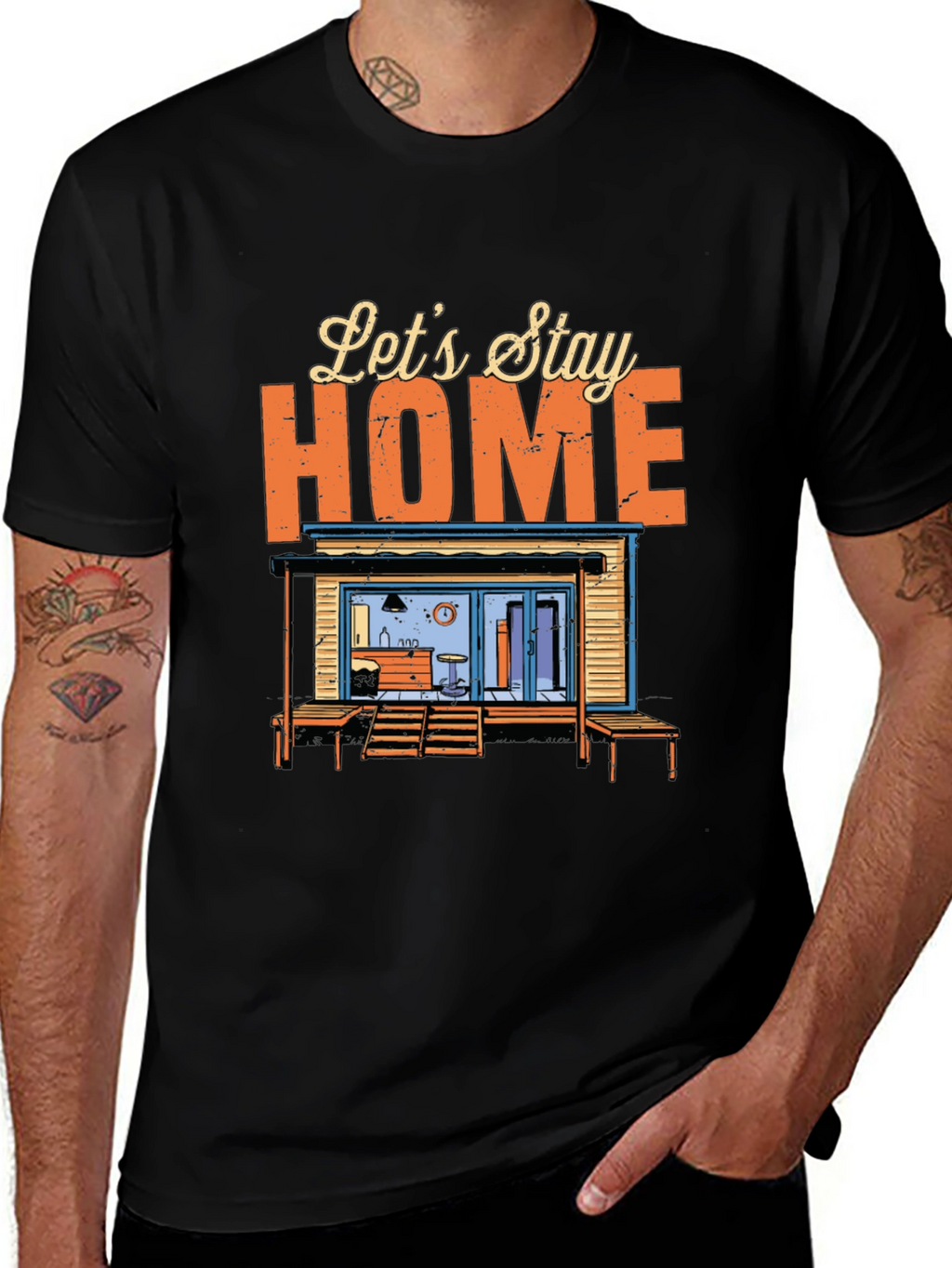 Lets Stay Home Graphic Tee - Black Cotton T-Shirt