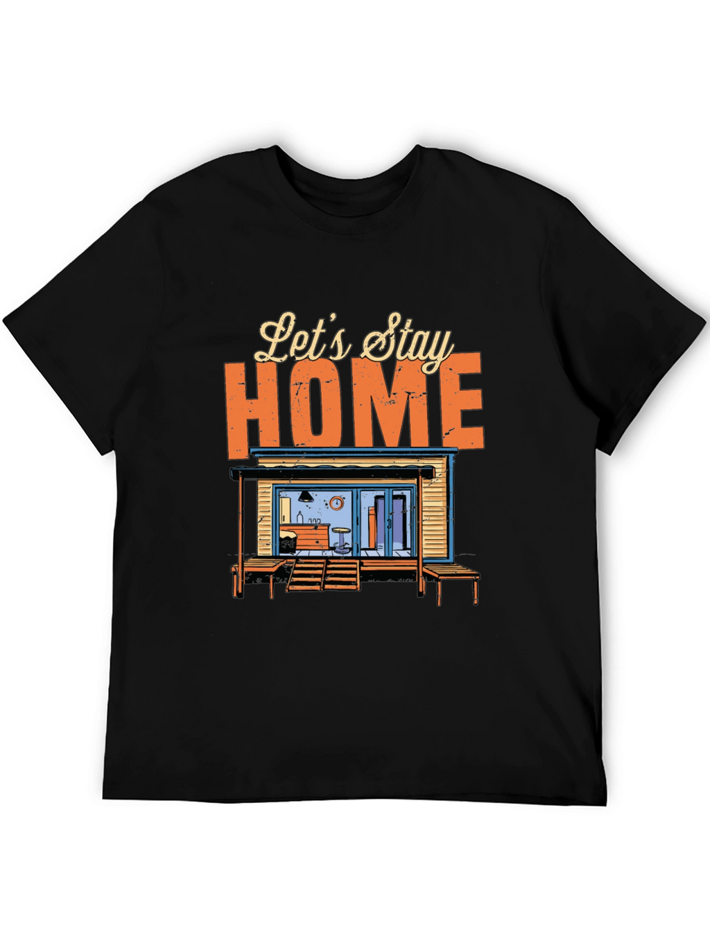 Lets Stay Home Graphic Tee - Black Cotton T-Shirt
