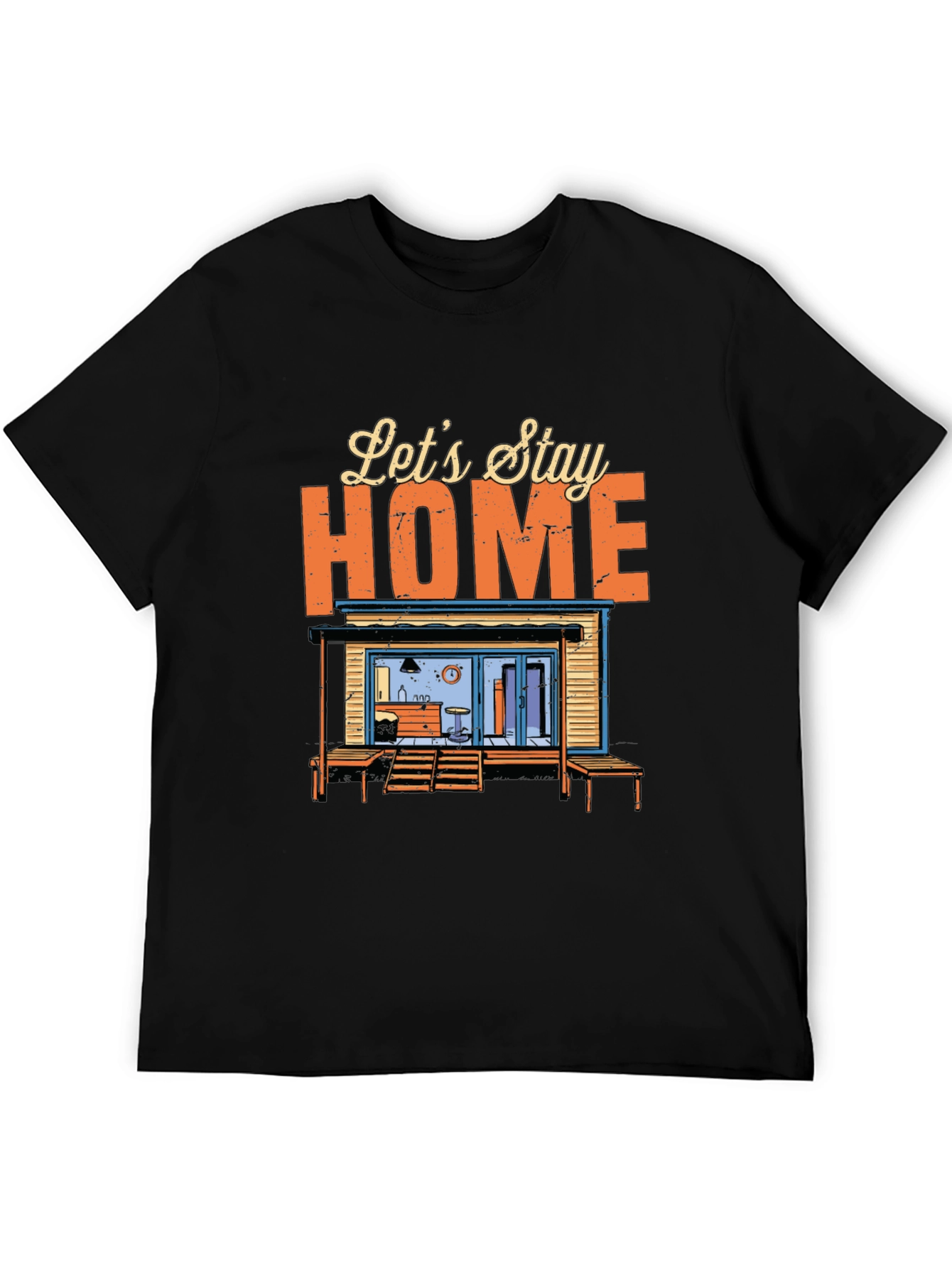 Lets Stay Home Graphic Tee - Black Cotton T-Shirt