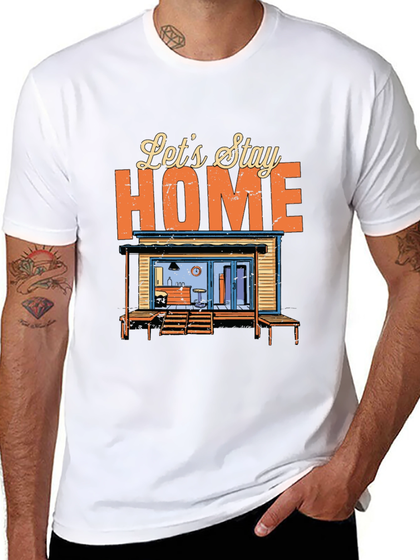 Lets Stay Home Graphic Tee - Black Cotton T-Shirt