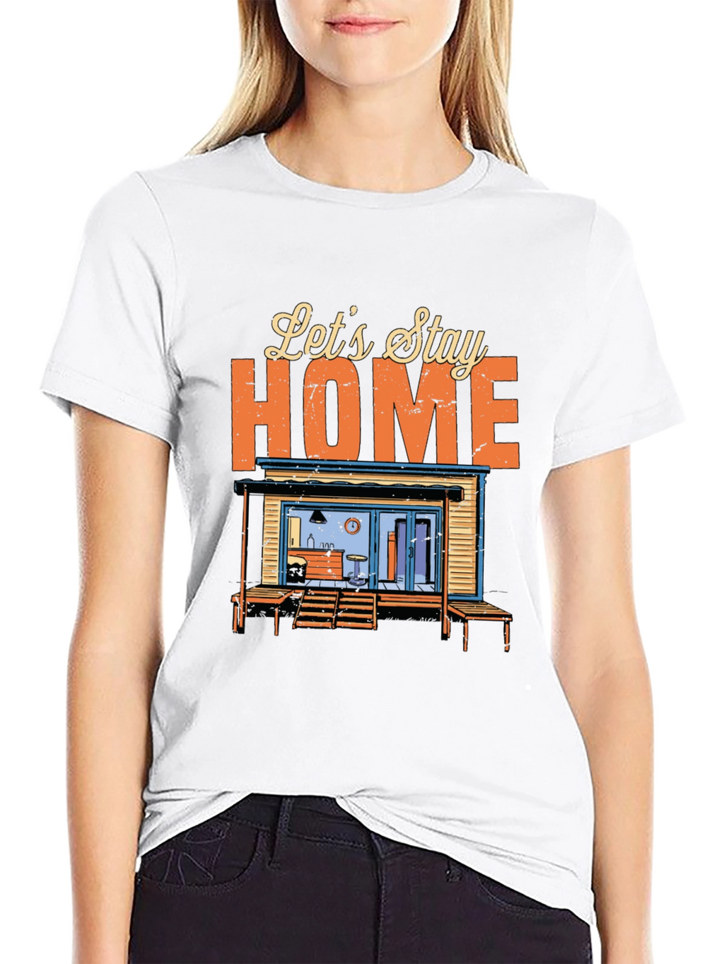 Lets Stay Home Graphic Tee - Black Cotton T-Shirt