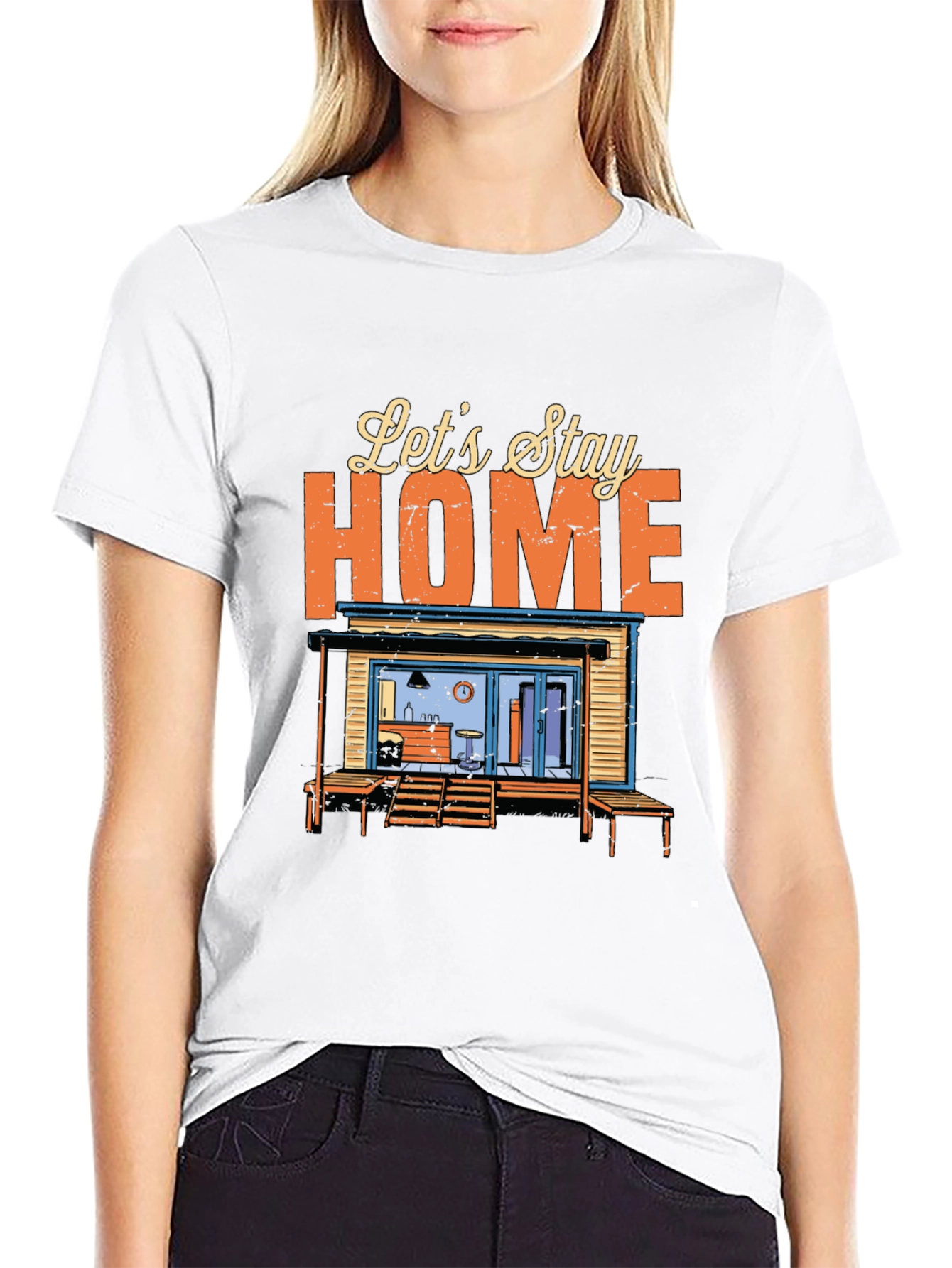 Lets Stay Home Graphic Tee - Black Cotton T-Shirt