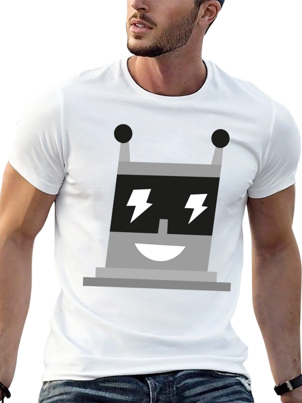 Electric Robot Graphic Tee - Black Cotton T-Shirt