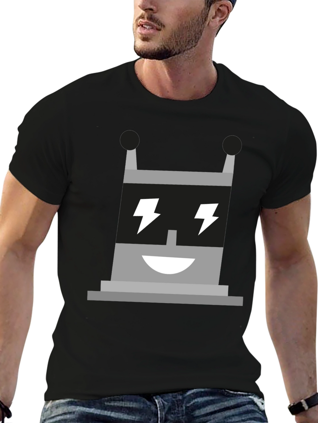 Electric Robot Graphic Tee - Black Cotton T-Shirt