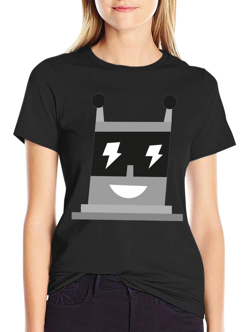 Electric Robot Graphic Tee - Black Cotton T-Shirt