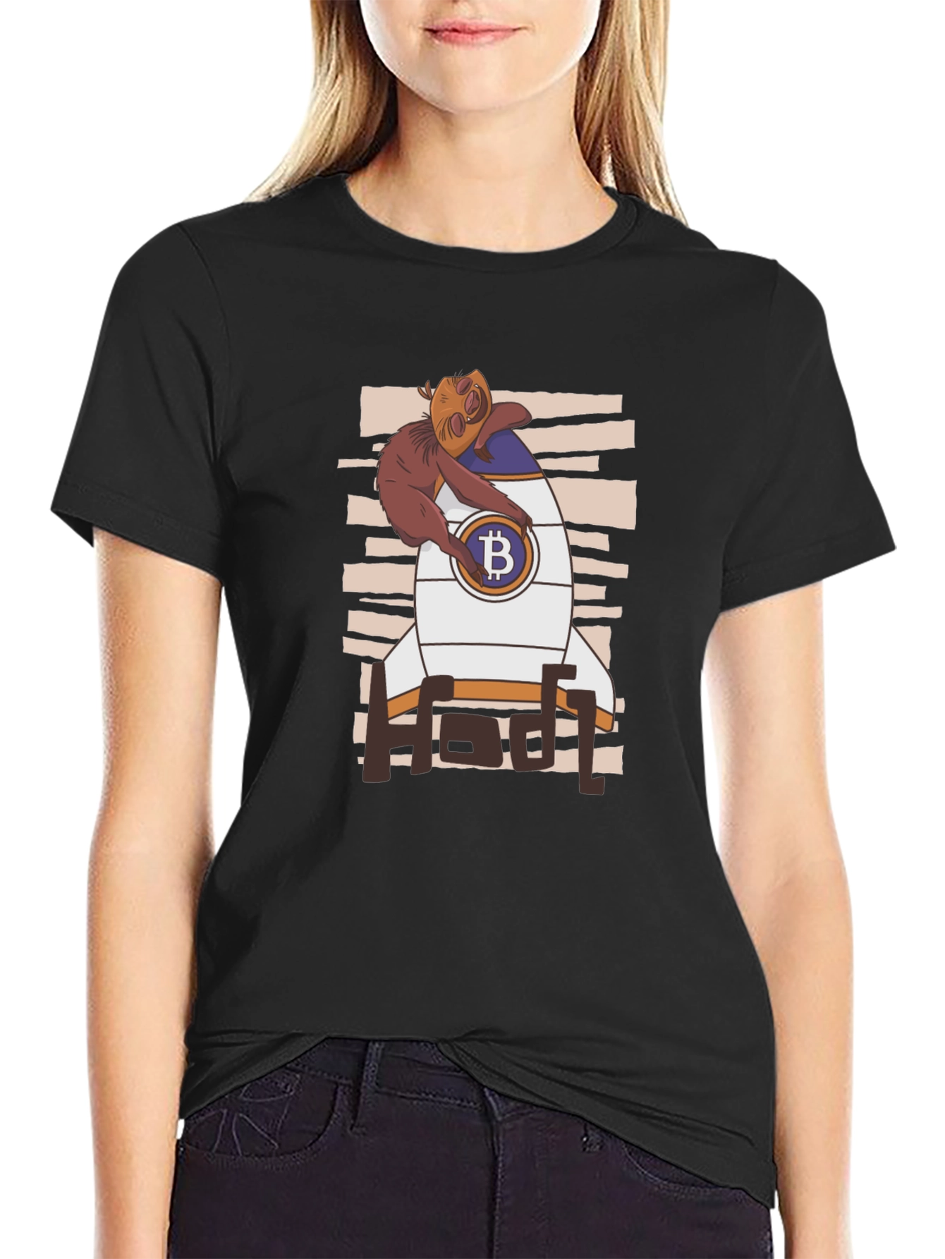 Bitcoin HODL Sloth T-Shirt - Crypto Rocket Design