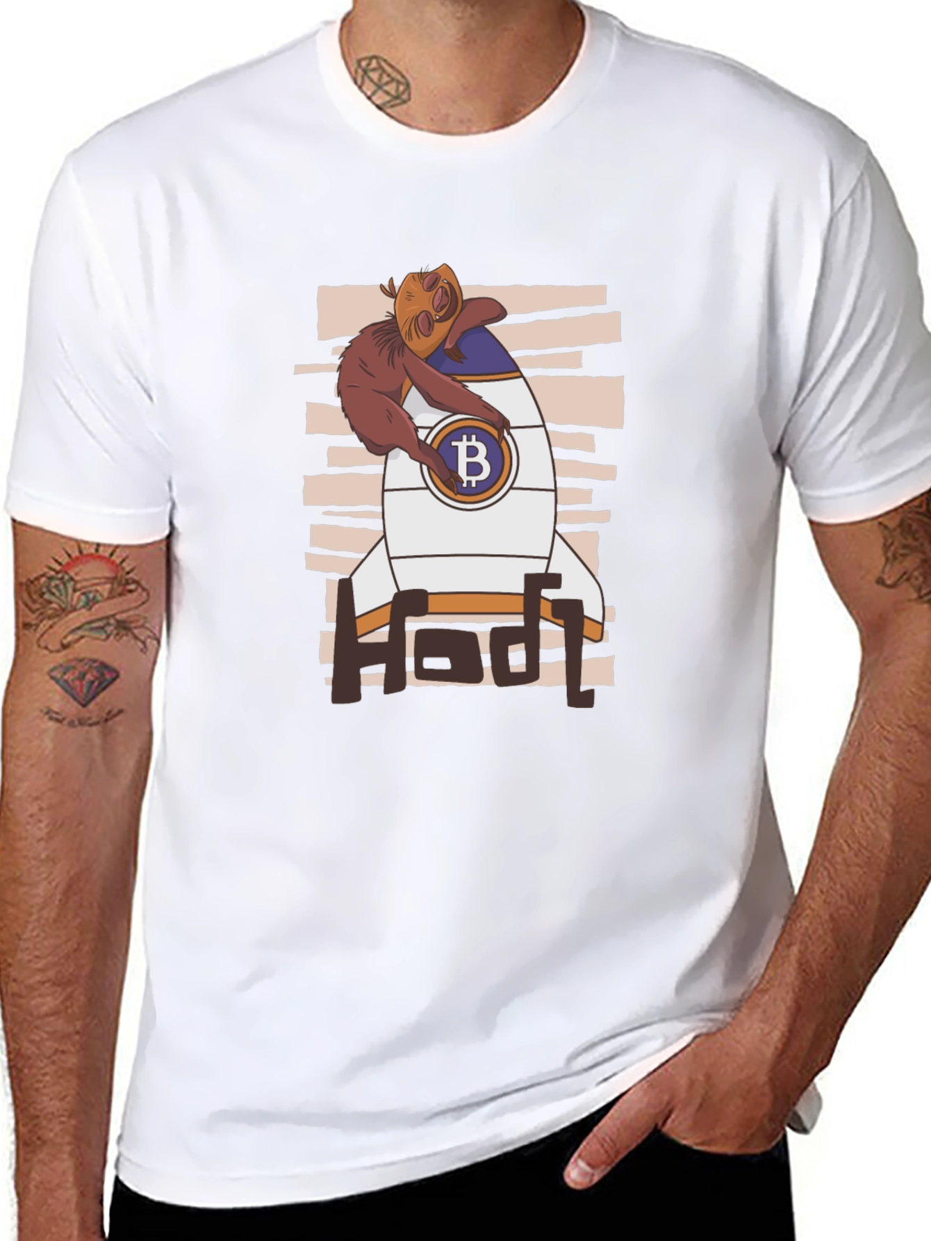 Bitcoin HODL Sloth T-Shirt - Crypto Rocket Design