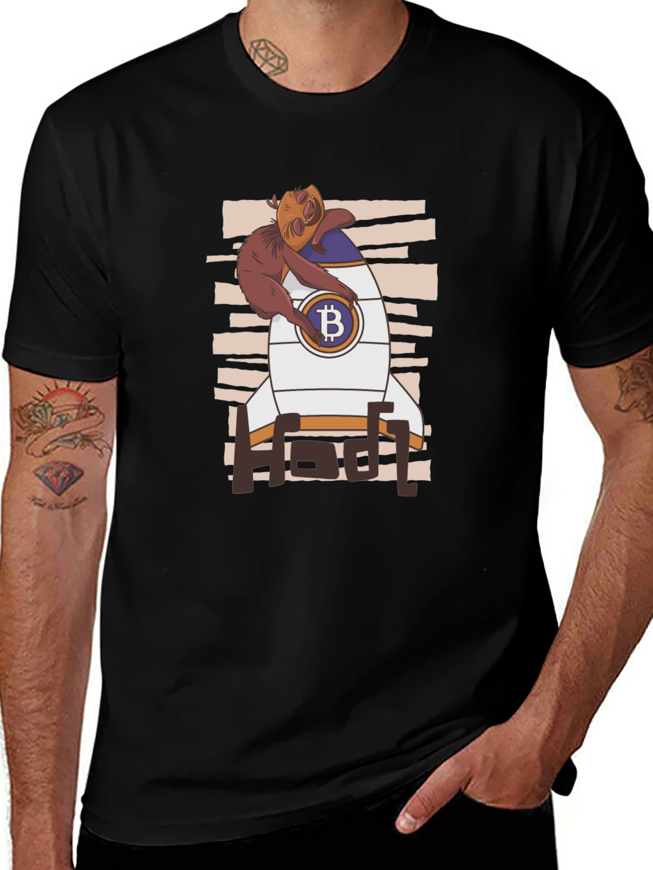 Bitcoin HODL Sloth T-Shirt - Crypto Rocket Design