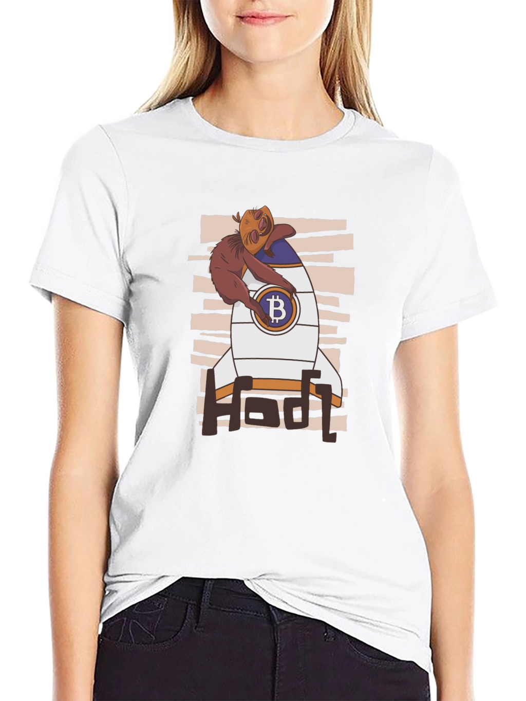 Bitcoin HODL Sloth T-Shirt - Crypto Rocket Design
