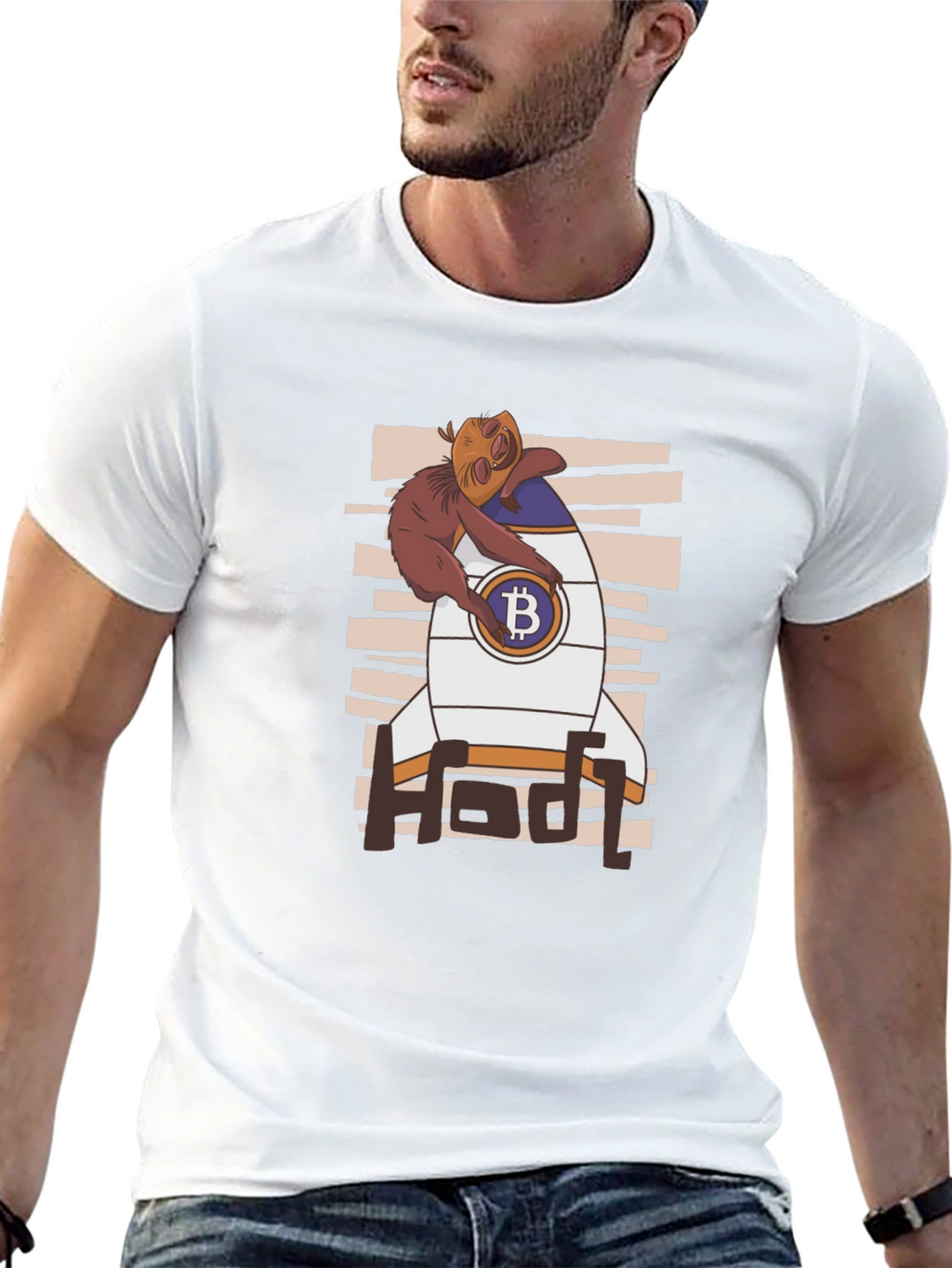Bitcoin HODL Sloth T-Shirt - Crypto Rocket Design