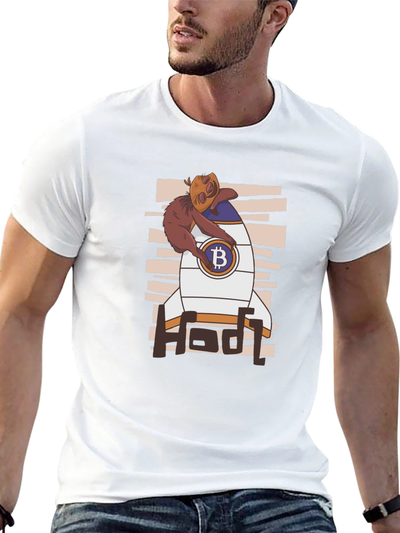 Bitcoin HODL Sloth T-Shirt - Crypto Rocket Design