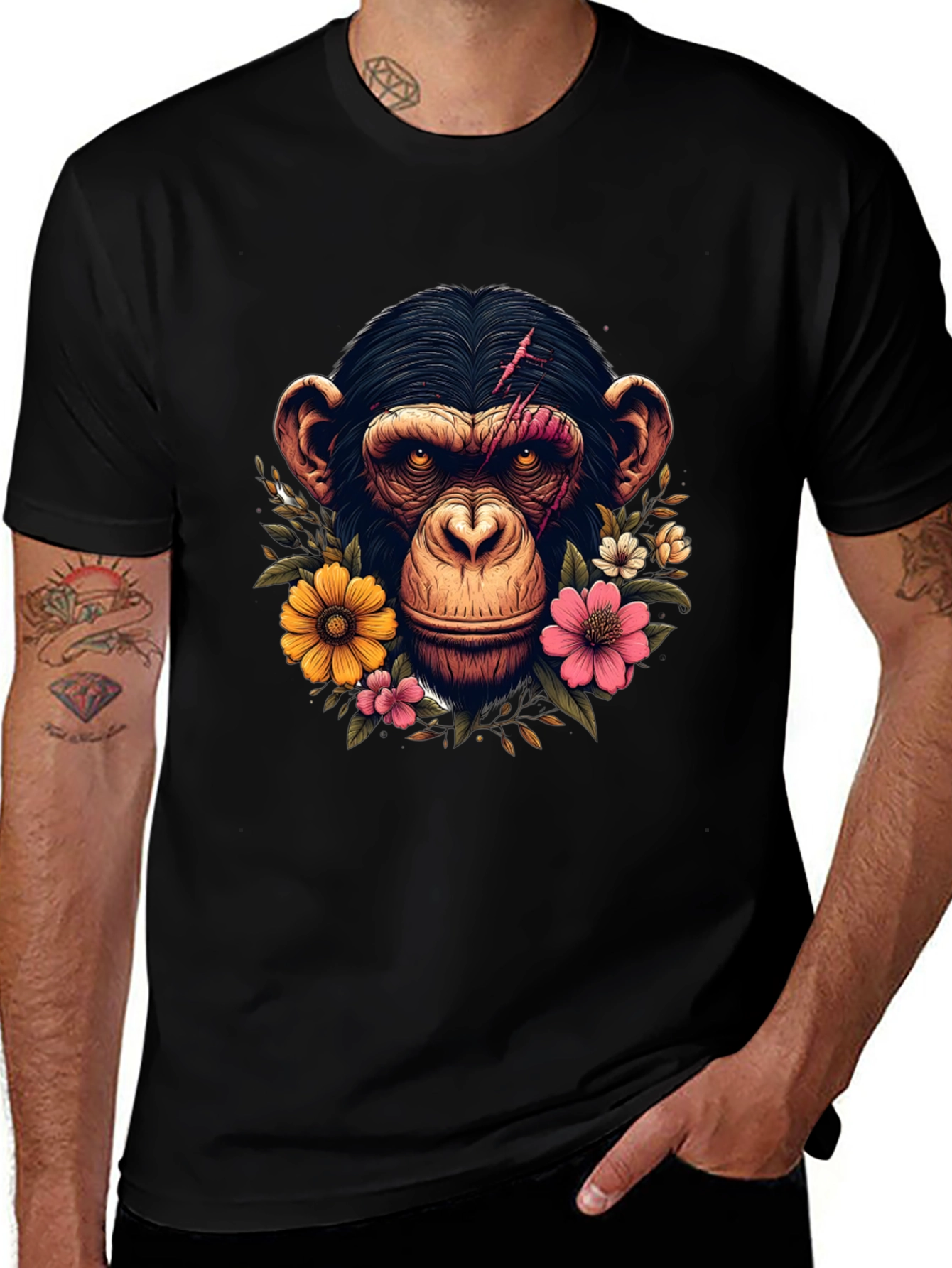 Chimpanzee Floral Graphic T-Shirt