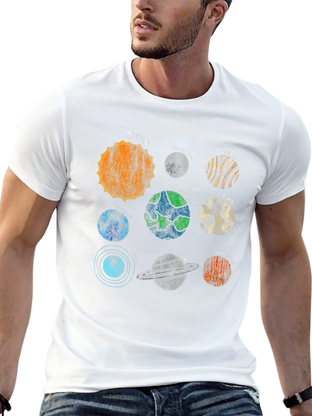 Solar System Planets Graphic Black T-Shirt