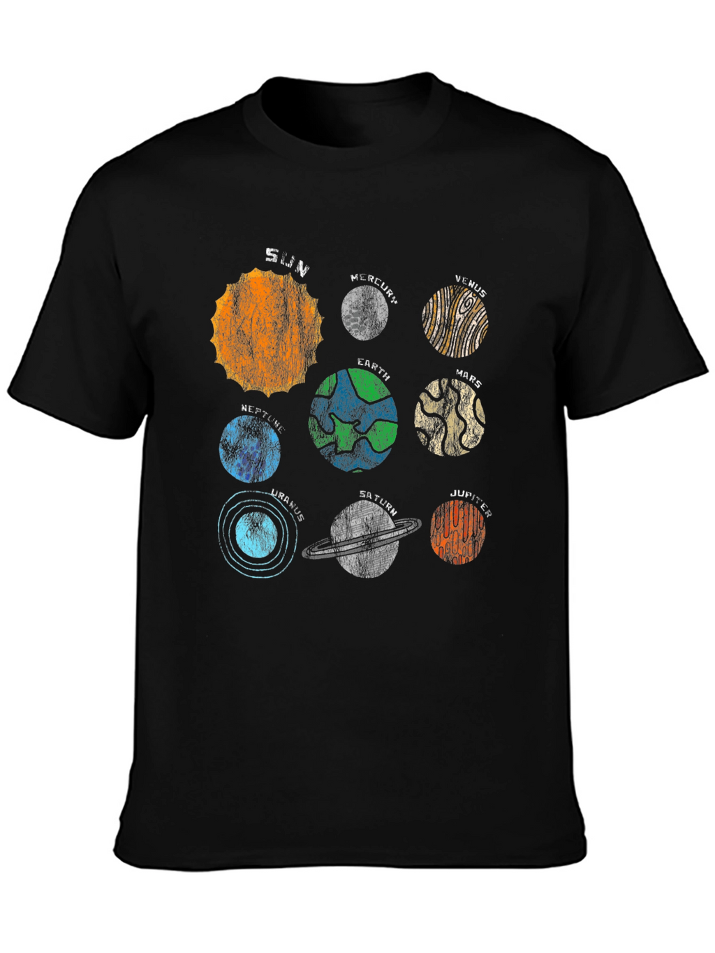 Solar System Planets Graphic Black T-Shirt