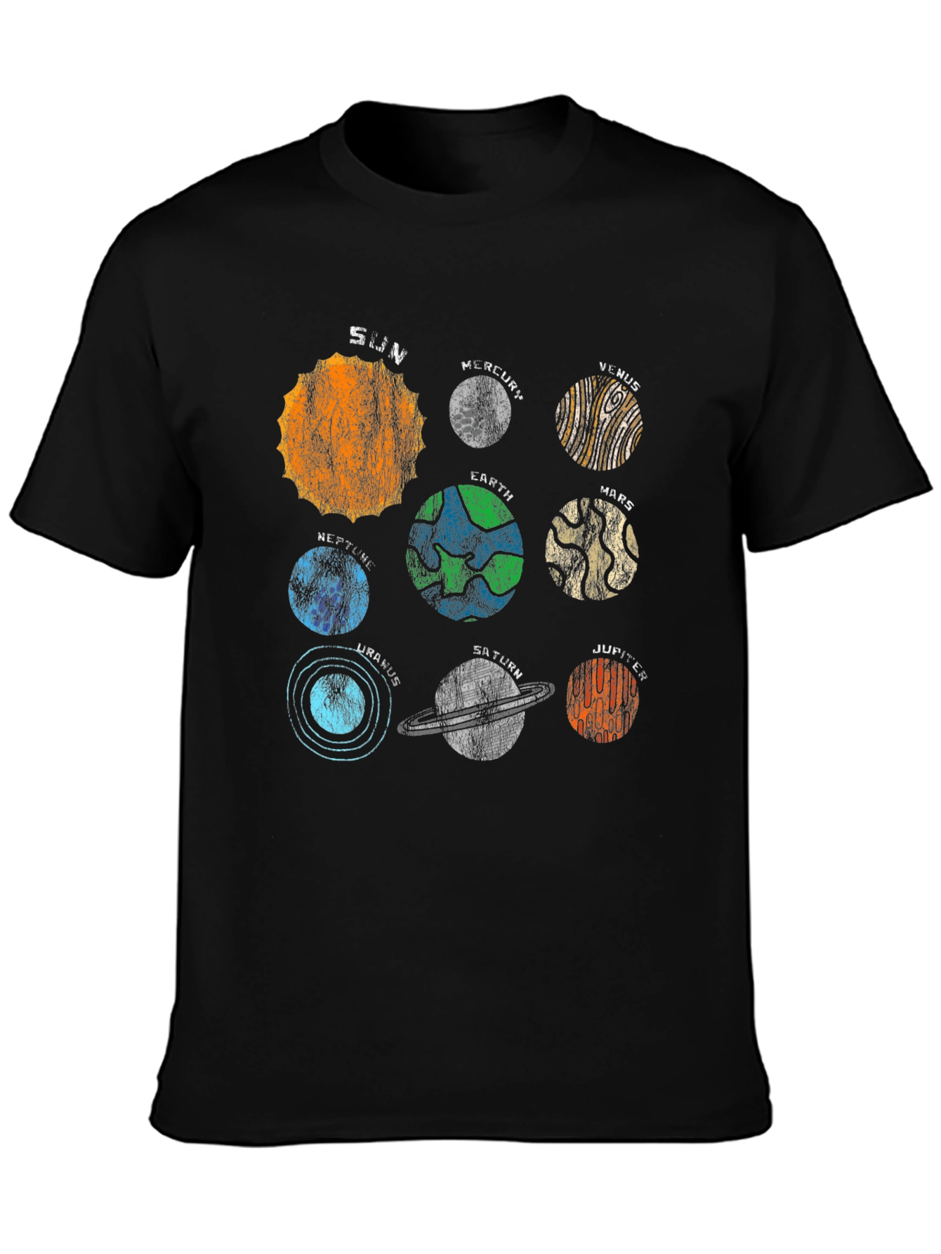 Solar System Planets Graphic Black T-Shirt