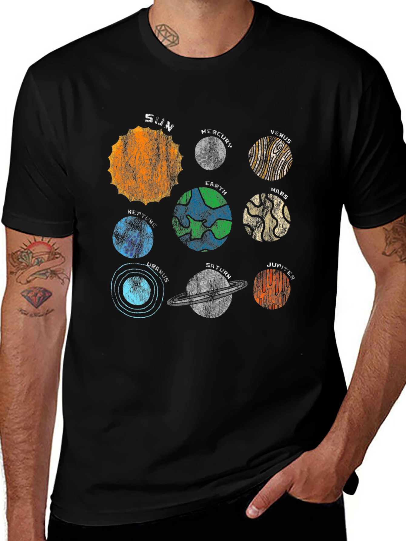 Solar System Planets Graphic Black T-Shirt