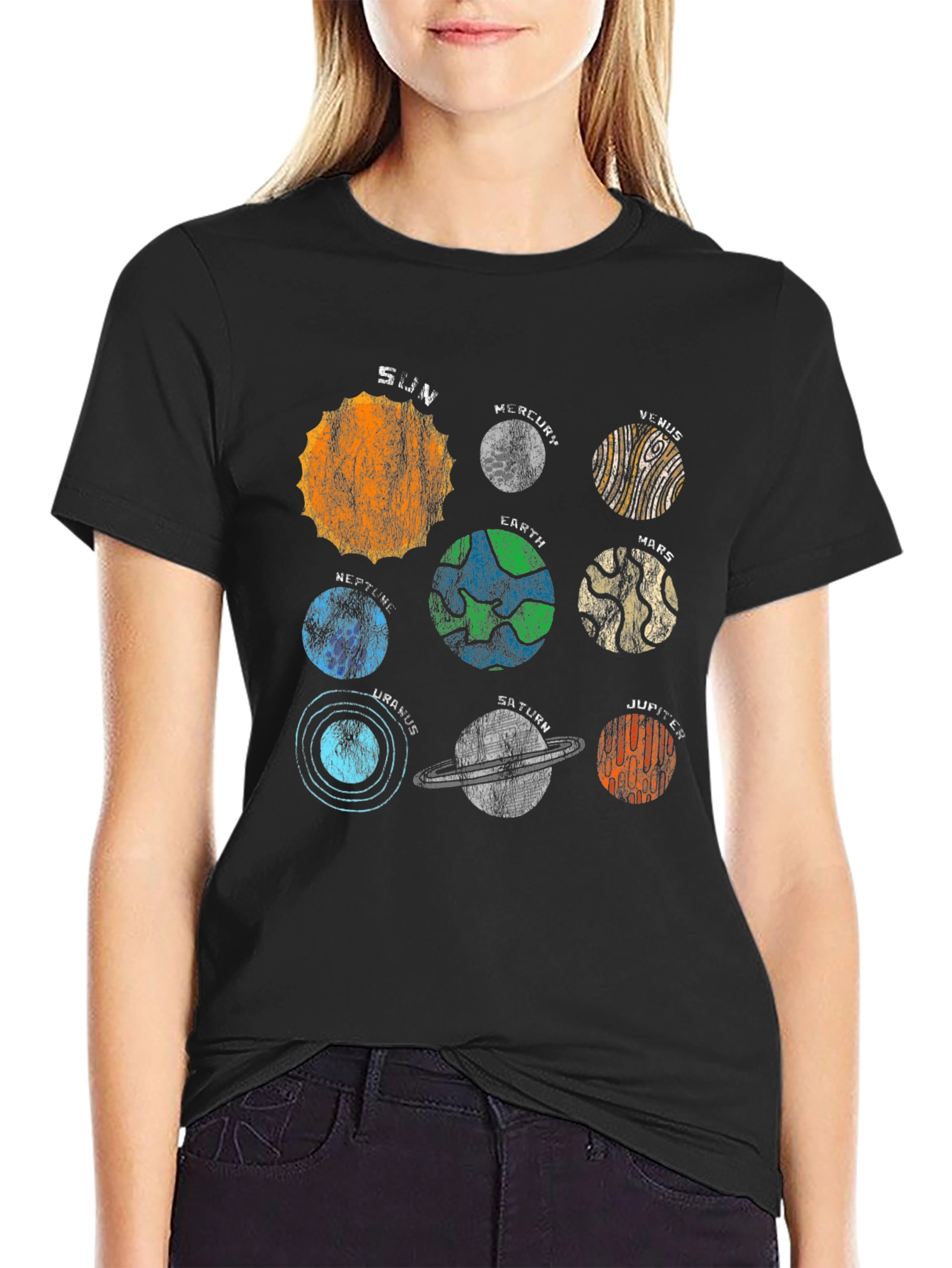 Solar System Planets Graphic Black T-Shirt